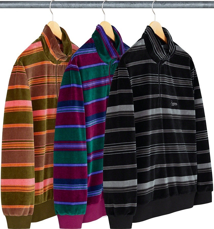 Stripe Velour Half Zip Pullover